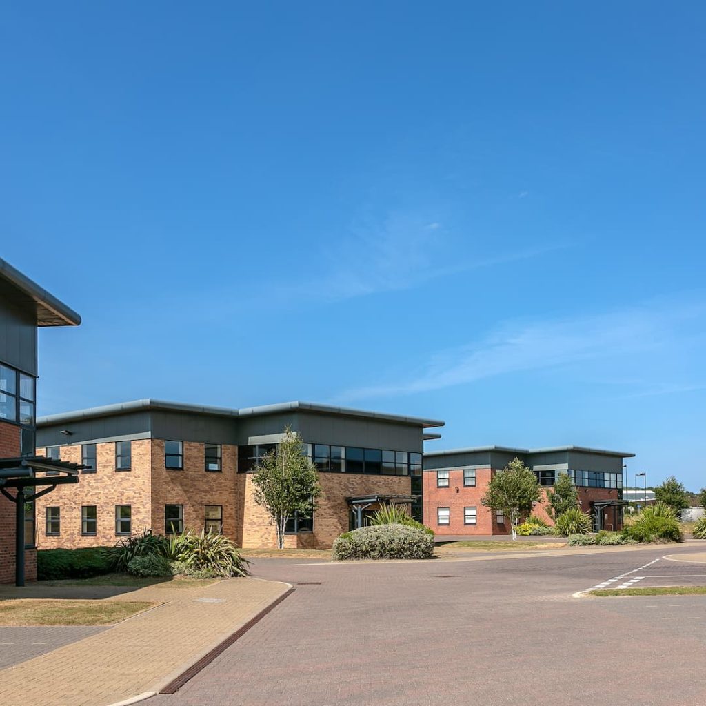 Exteriors of new modern commercial brick faced business units